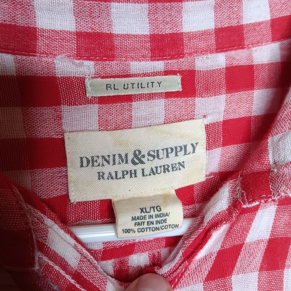 Denim & Supply Ralph Lauren RL Utility Shirt XL Red White Check Country Western - Picture 3 of 9